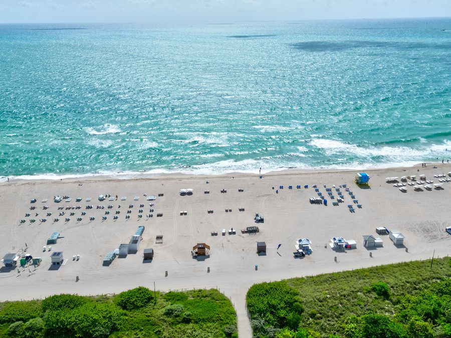 Aerial view of Miami Beach Ocean Drive oceanfront